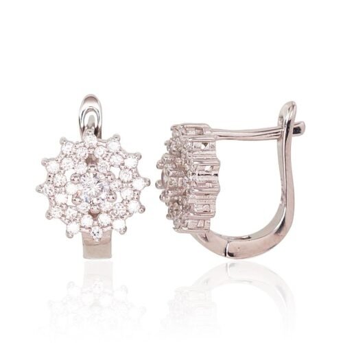 Silver earrings with 'english' lock with Zirkons