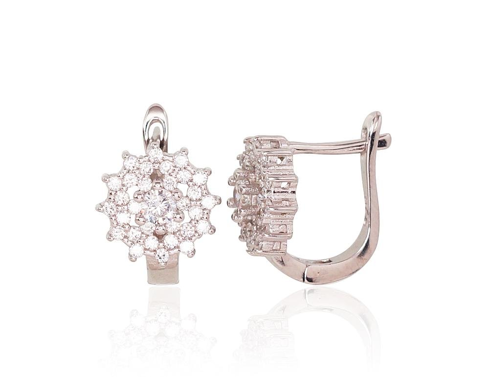 Silver earrings with 'english' lock with Zirkons