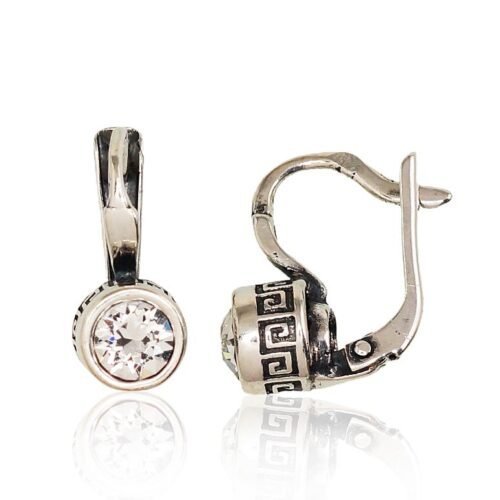 Silver earrings with 'english' lock with Zirkons
