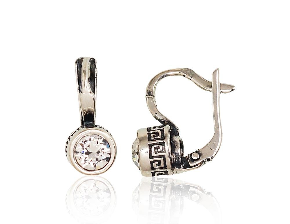 Silver earrings with 'english' lock with Zirkons