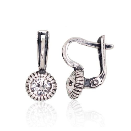 Silver earrings with 'english' lock with Crystals