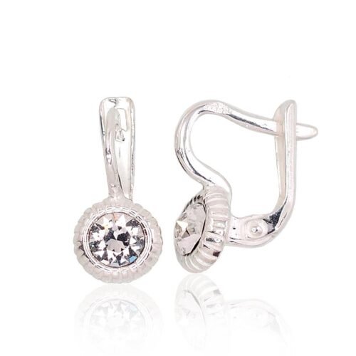 Silver earrings with 'english' lock with Crystals