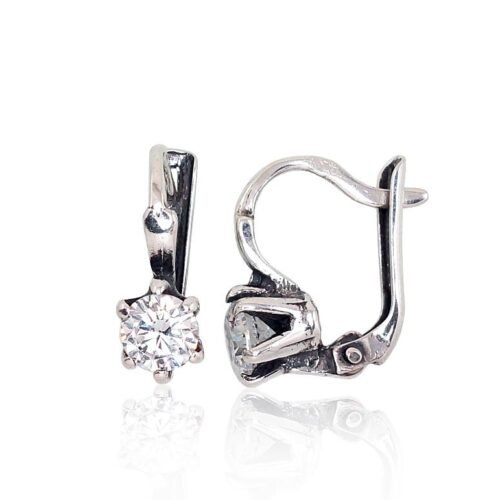 Silver earrings with 'english' lock with Zirkons