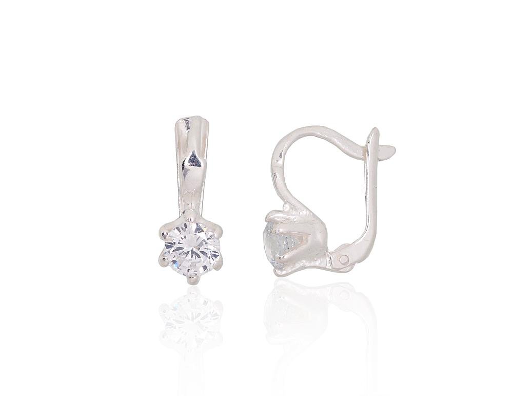 Silver earrings with 'english' lock with Zirkons
