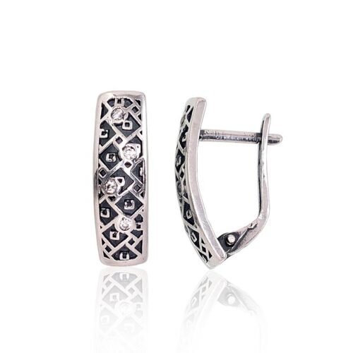 Silver earrings with 'english' lock with Zirkons