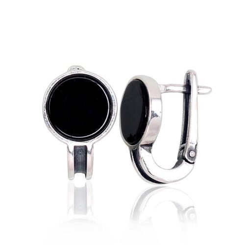 Silver earrings with 'english' lock with Onix