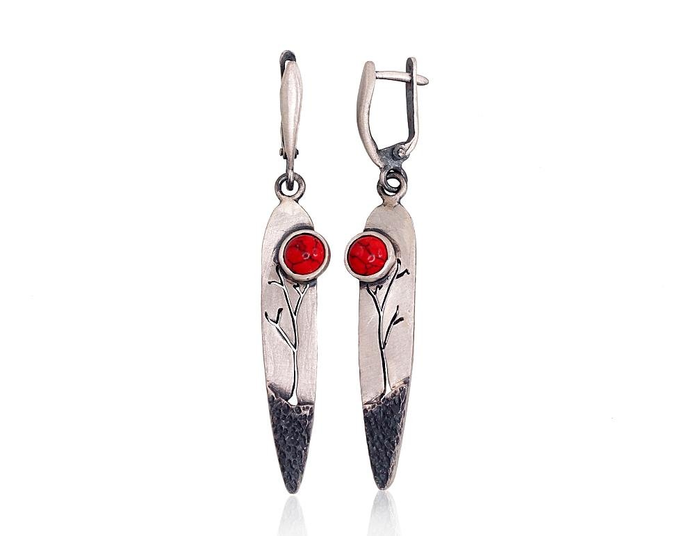 Silver earrings with Coral (Imitation)