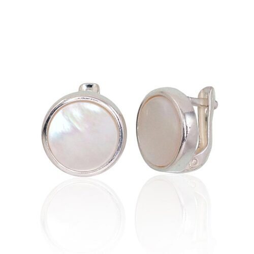 Silver earrings with 'english' lock with Mother-of-pearl