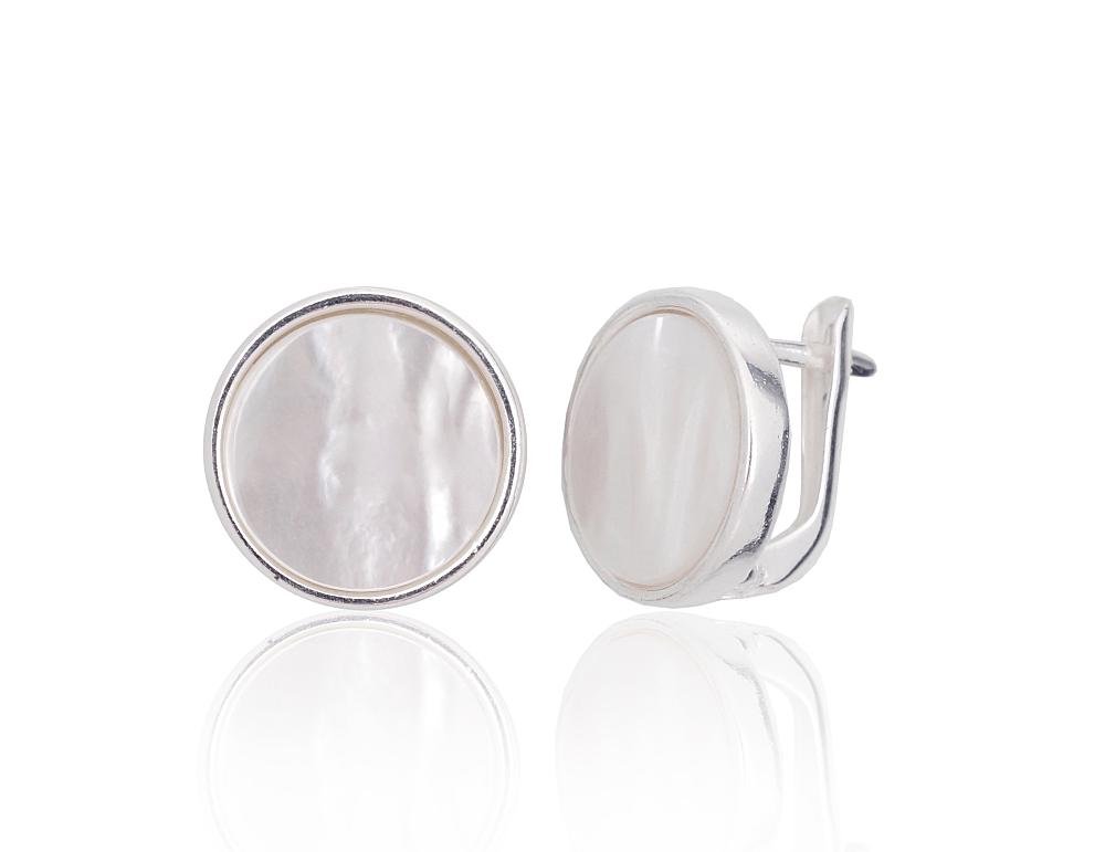 Silver earrings with 'english' lock with Mother-of-pearl