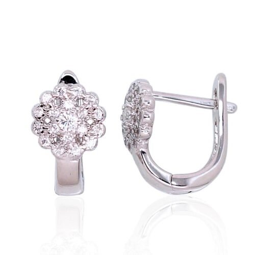 Silver earrings with 'english' lock with Zirkons