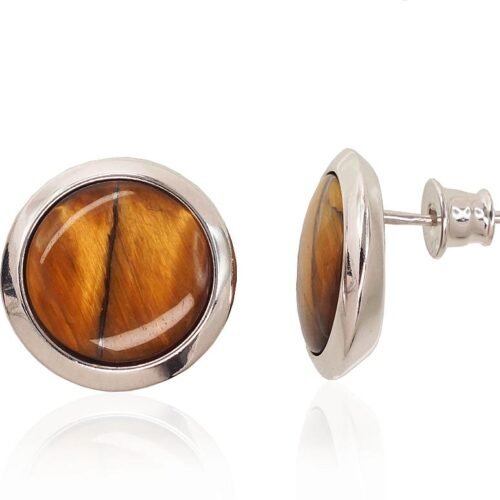 Silver stud earrings with Tiger eye