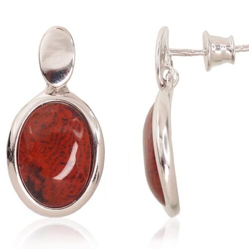 Silver stud earrings with Jasper
