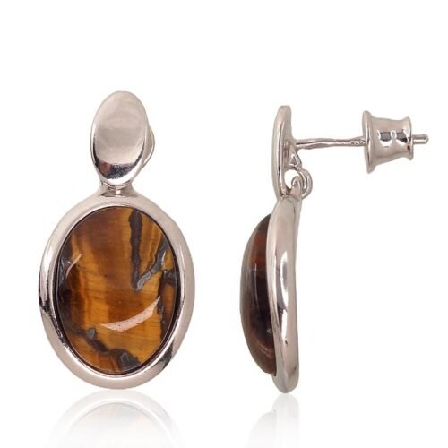 Silver stud earrings with Tiger eye