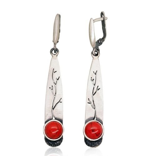 Silver earrings with Coral (Imitation)