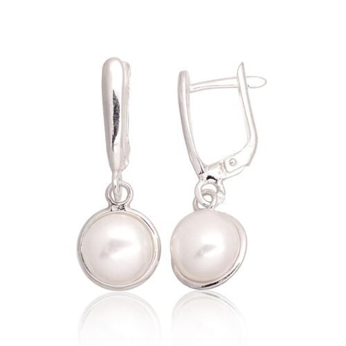 Silver earrings with 'english' lock with Fresh-water Pearl