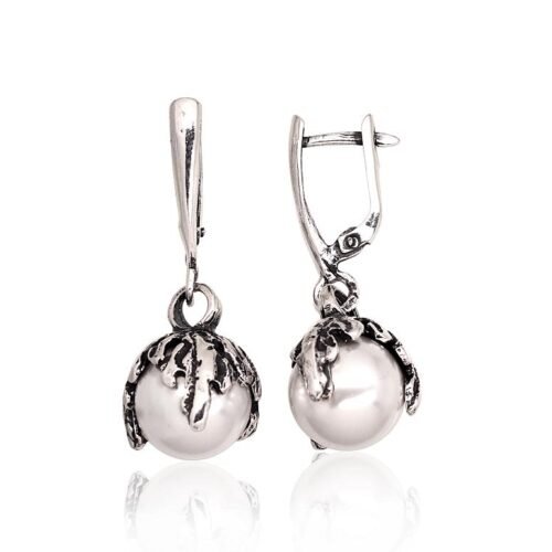 Silver earrings with 'english' lock with Fresh-water Pearl (synt.)