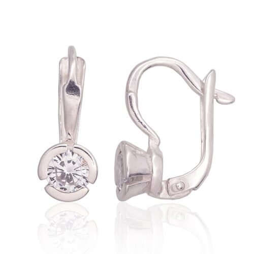 Silver earrings with 'english' lock with Zirkons
