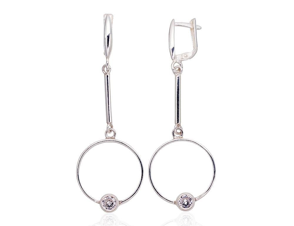 Silver earrings with 'english' lock with Zirkons