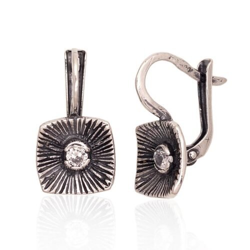 Silver earrings with 'english' lock with Zirkons