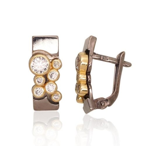 Silver earrings with 'english' lock with Zirkons