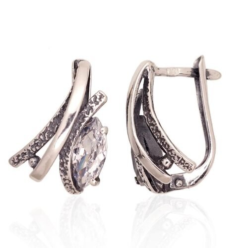 Silver earrings with 'english' lock with Zirkons