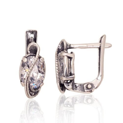 Silver earrings with 'english' lock with Zirkons