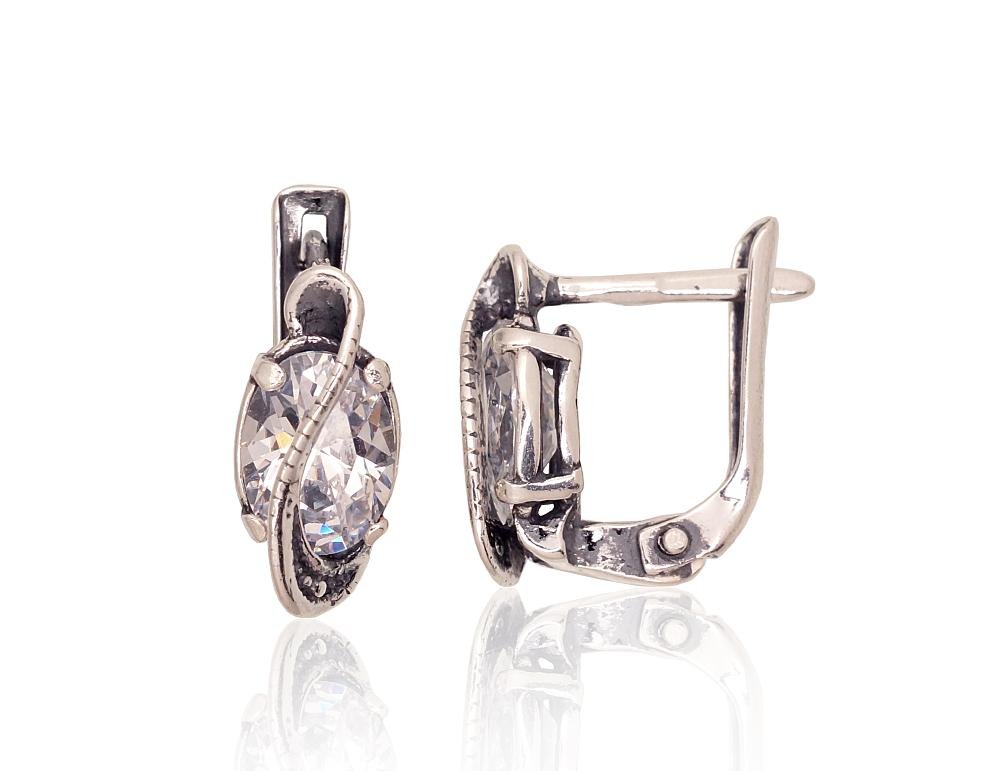 Silver earrings with 'english' lock with Zirkons