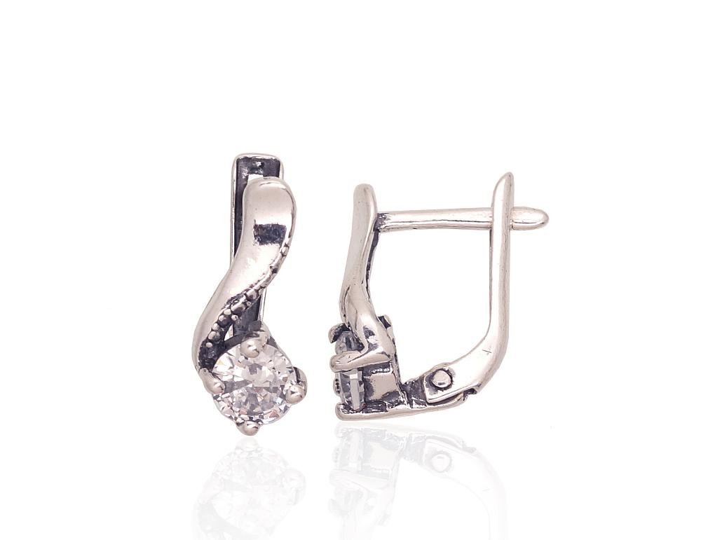 Silver earrings with 'english' lock with Zirkons