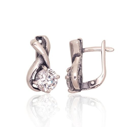 Silver earrings with 'english' lock with Zirkons