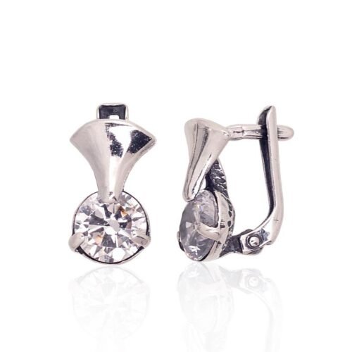 Silver earrings with 'english' lock with Zirkons
