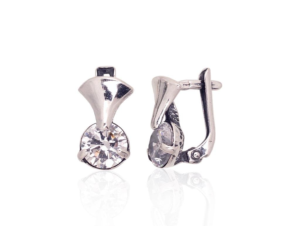 Silver earrings with 'english' lock with Zirkons