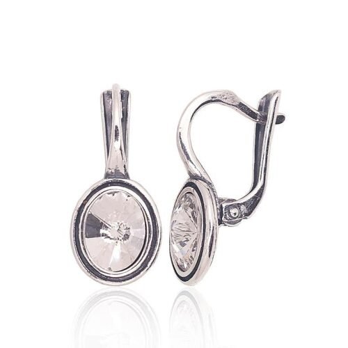 Silver earrings with 'english' lock with Crystals
