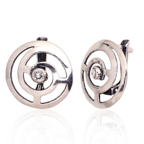 Silver earrings with 'english' lock with Zirkons