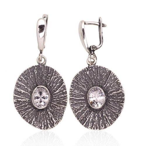 Silver earrings with 'english' lock with Zirkons