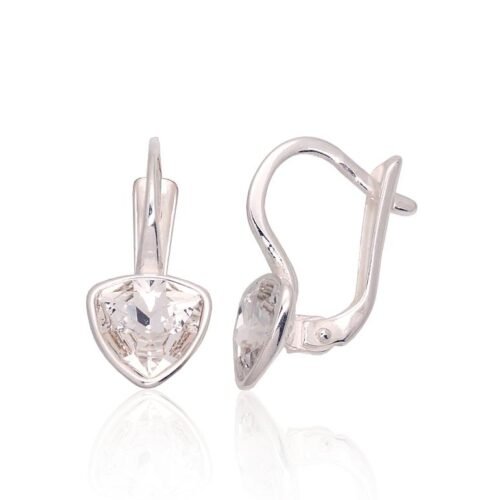 Silver earrings with 'english' lock with Crystals
