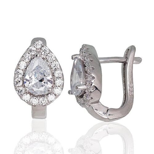 Silver earrings with 'english' lock with Zirkons