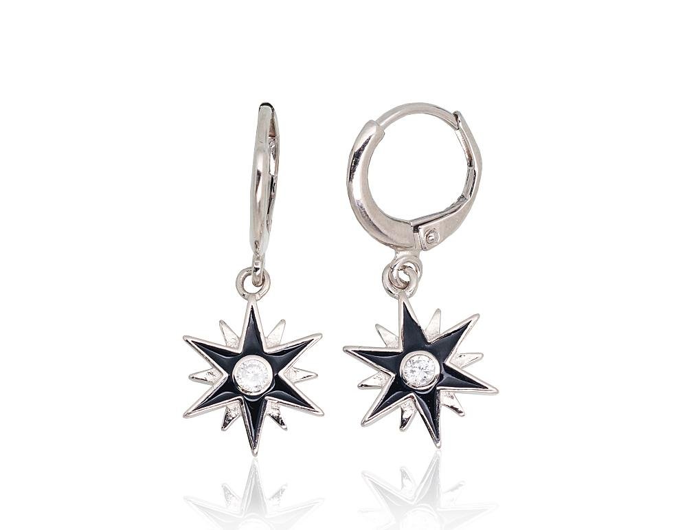 Silver earrings with 'english' lock with Zirkons , Jewelery enamel