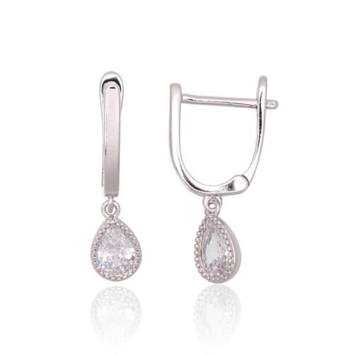 Silver earrings with 'english' lock with Zirkons