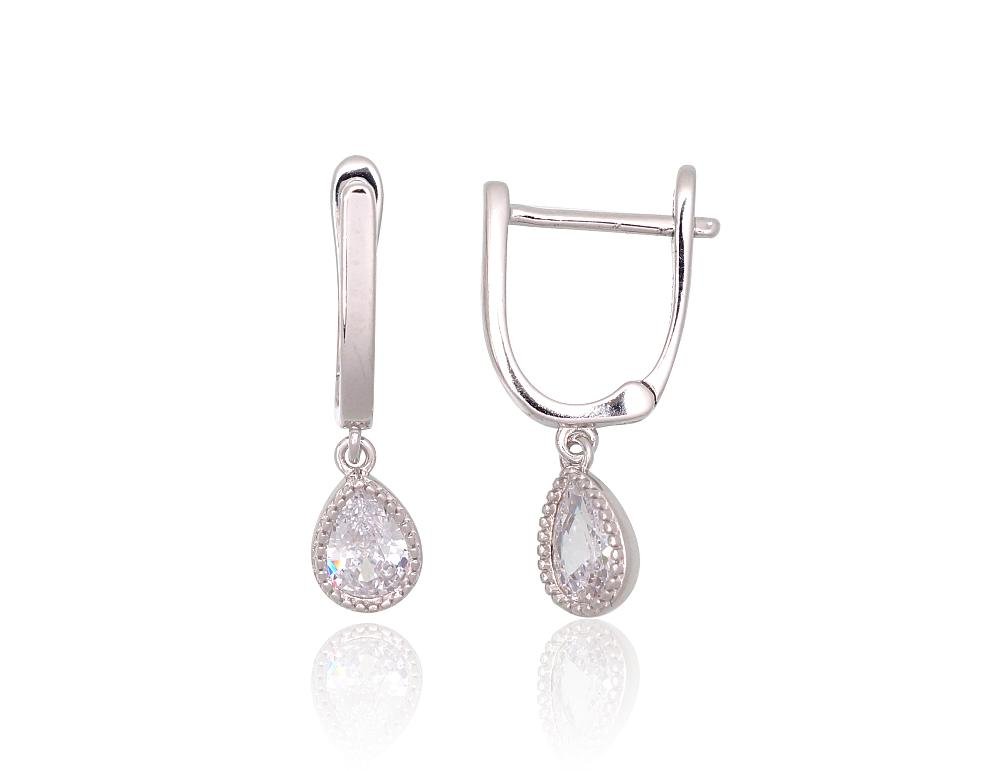 Silver earrings with 'english' lock with Zirkons