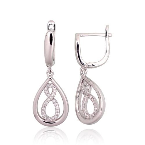 Silver earrings with 'english' lock with Zirkons