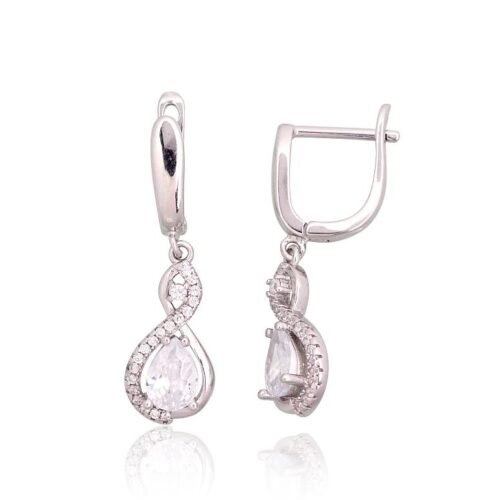 Silver earrings with 'english' lock with Zirkons