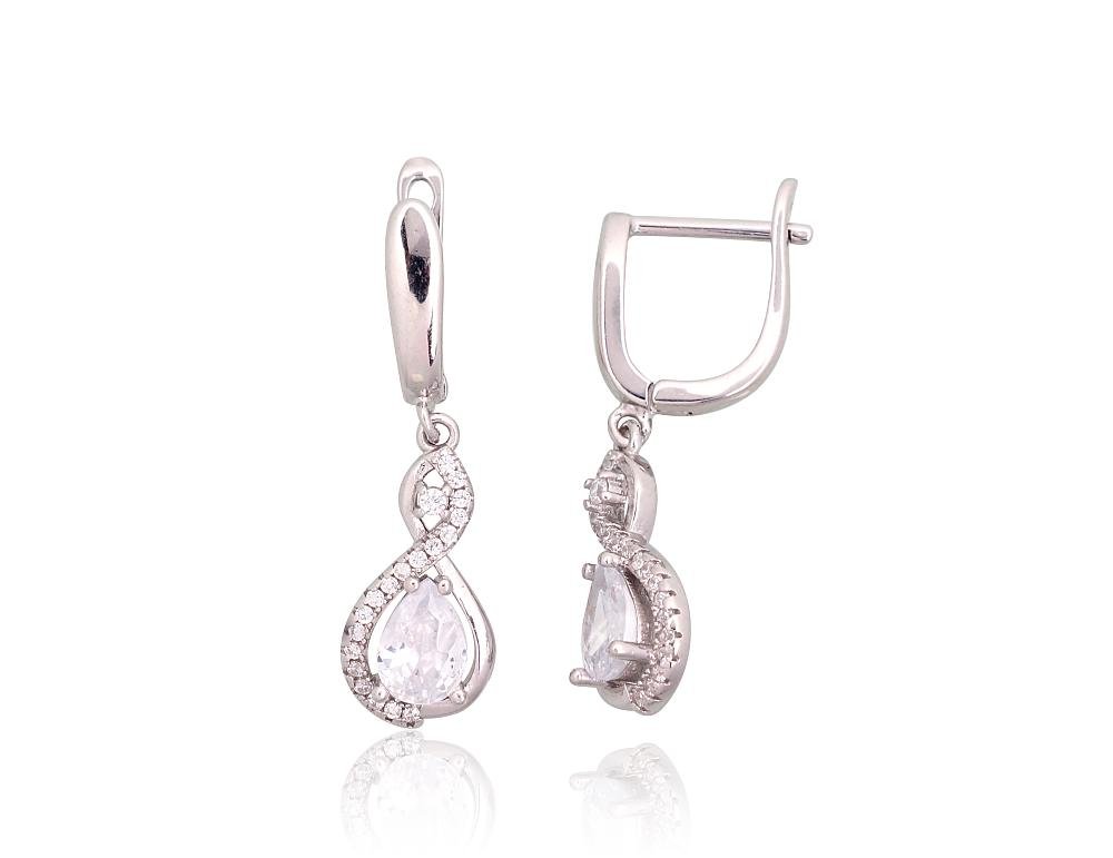 Silver earrings with 'english' lock with Zirkons