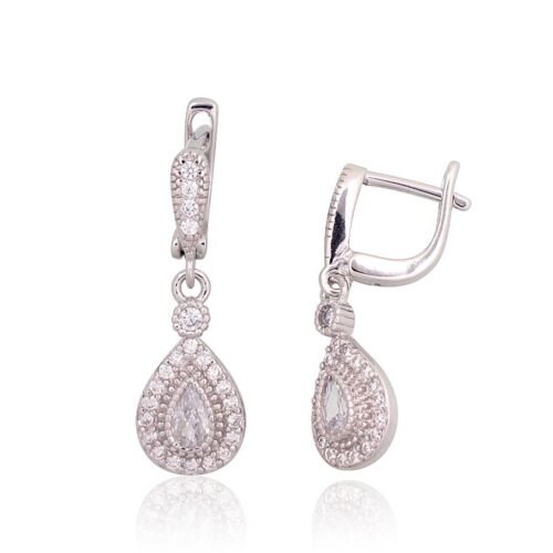 Silver earrings with 'english' lock with Zirkons