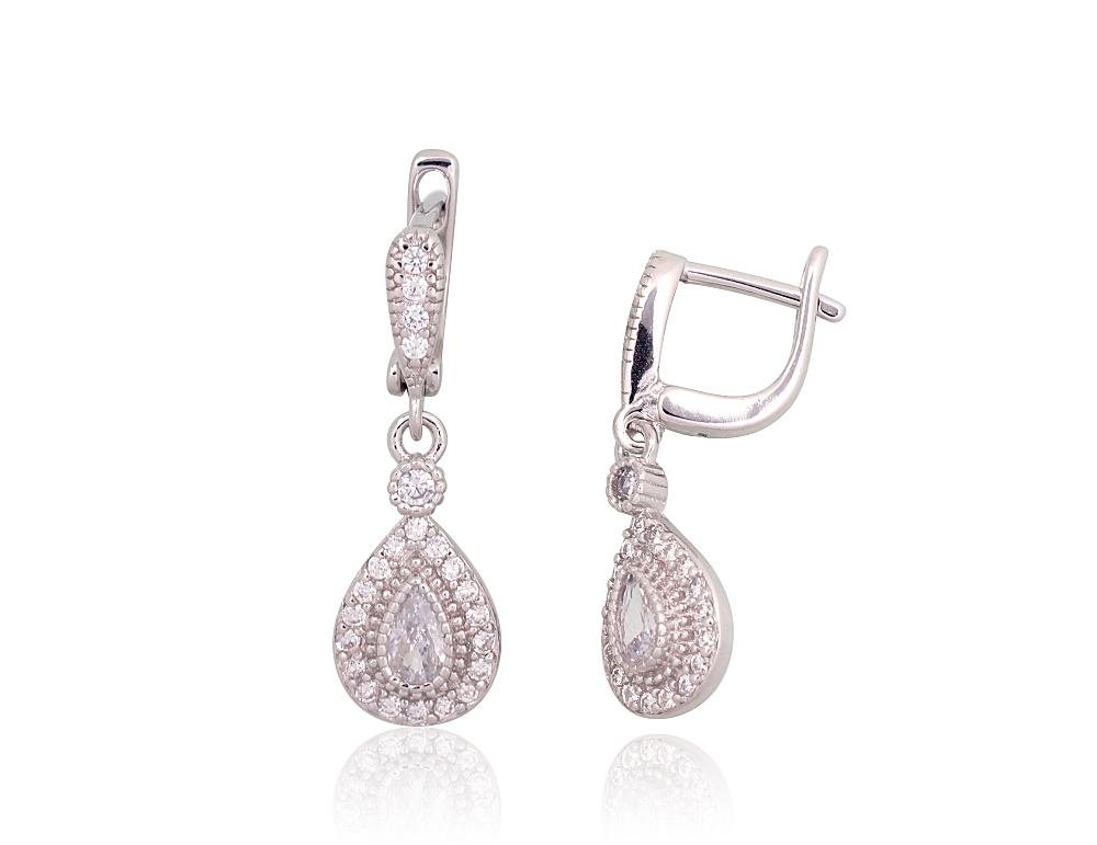 Silver earrings with 'english' lock with Zirkons