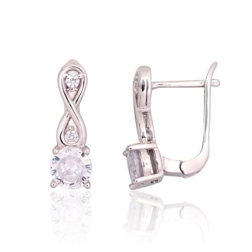 Silver earrings with 'english' lock with Zirkons