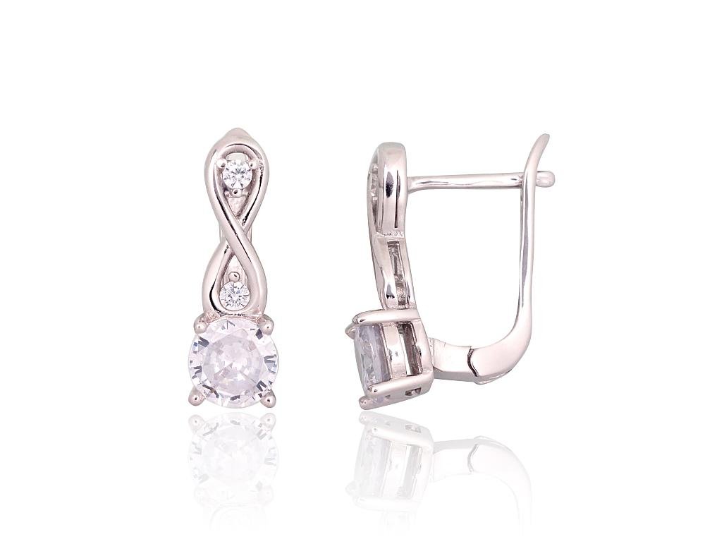 Silver earrings with 'english' lock with Zirkons