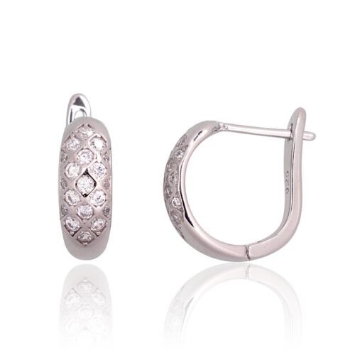 Silver earrings with 'english' lock with Zirkons
