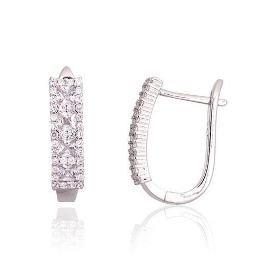 Silver earrings with 'english' lock with Zirkons