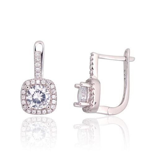 Silver earrings with 'english' lock with Zirkons