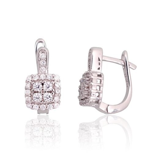 Silver earrings with 'english' lock with Zirkons